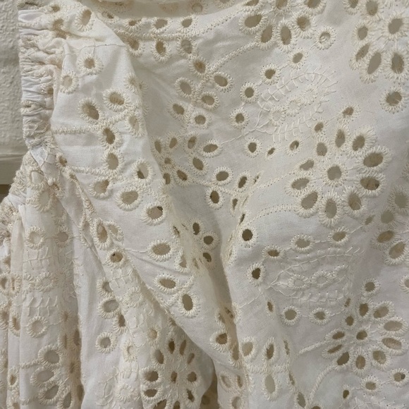 En Saison x Anthropologie Off-Shoulder Cream Midi Eyelet Dress Puff Sleeve - Picture 12 of 14